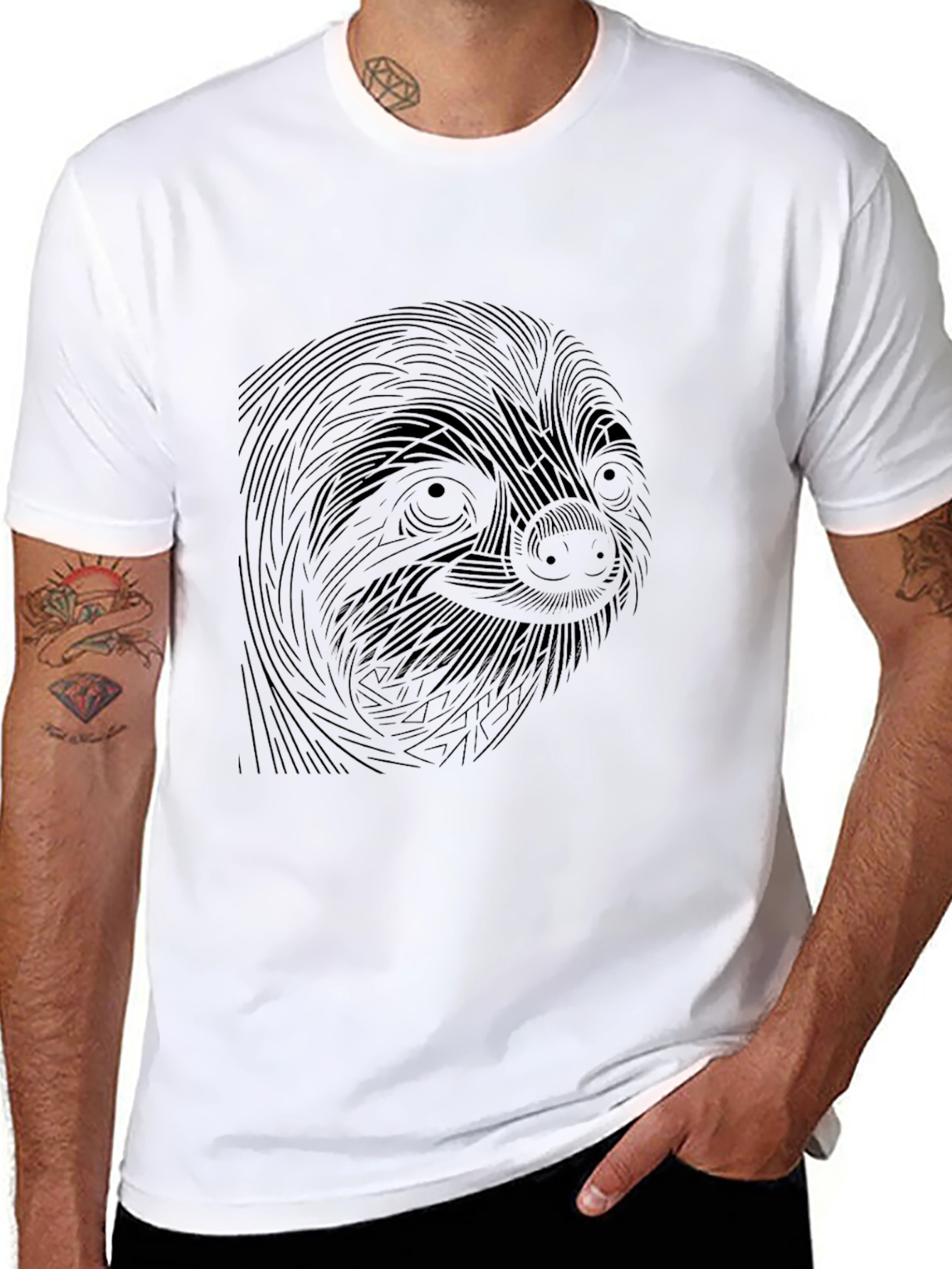 Sloth Graphic Black T-Shirt - Unique Line Art Design