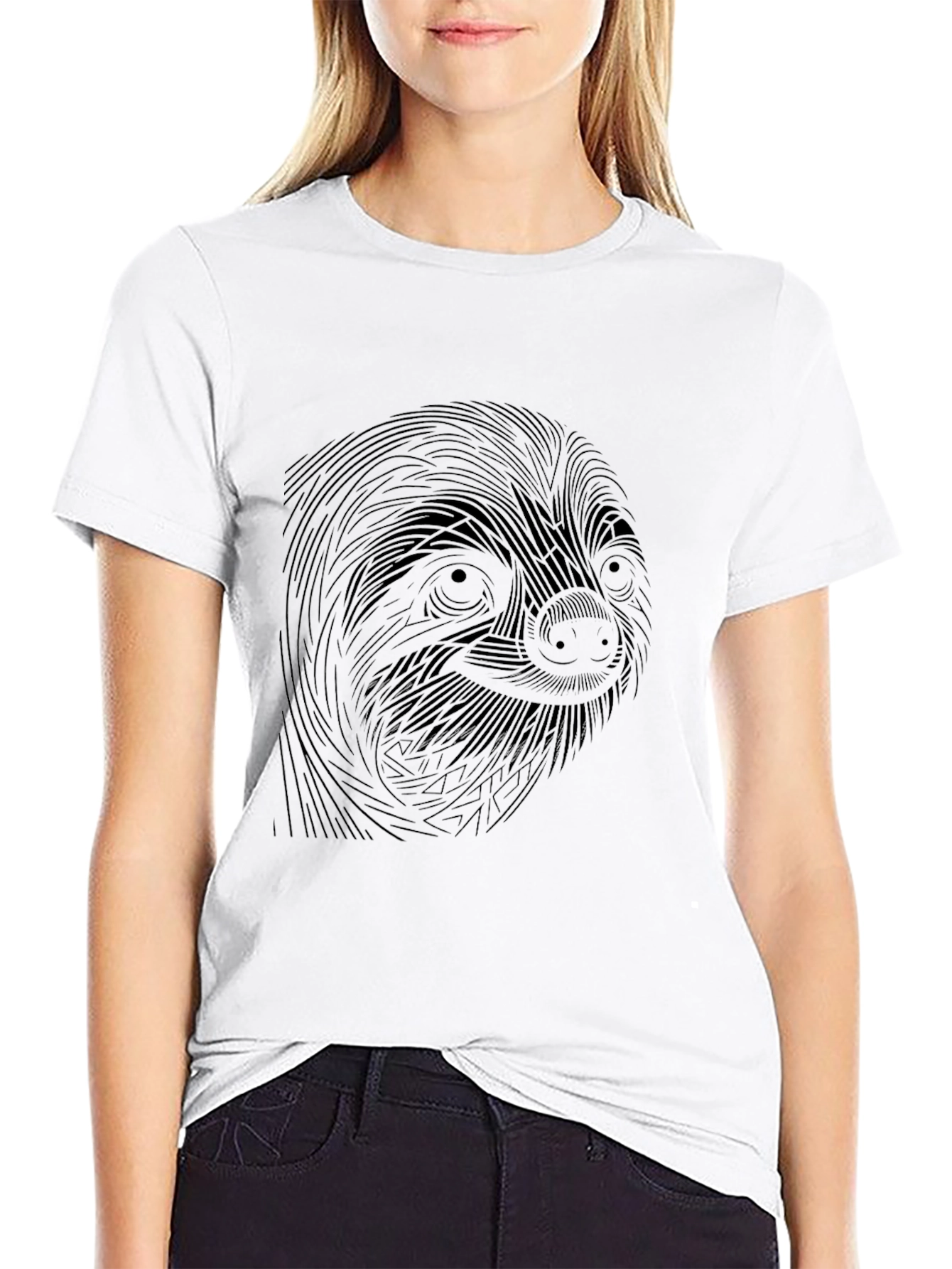 Sloth Graphic Black T-Shirt - Unique Line Art Design