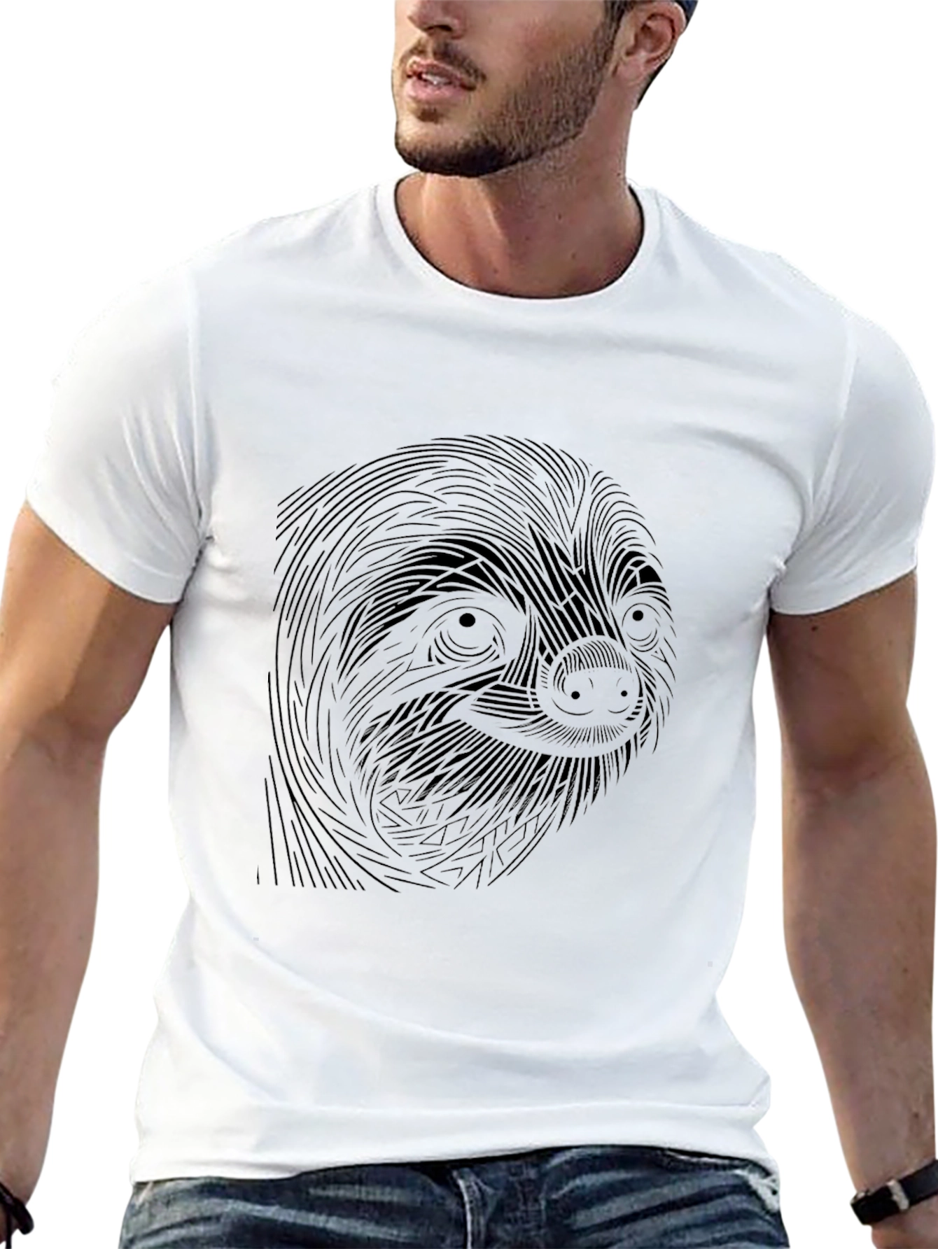 Sloth Graphic Black T-Shirt - Unique Line Art Design