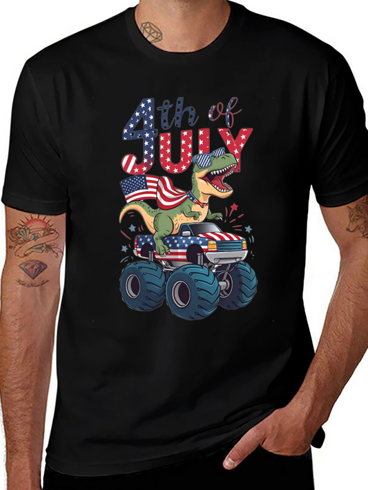 Patriotic Dinosaur Monster Truck 4th of July T-Shirt