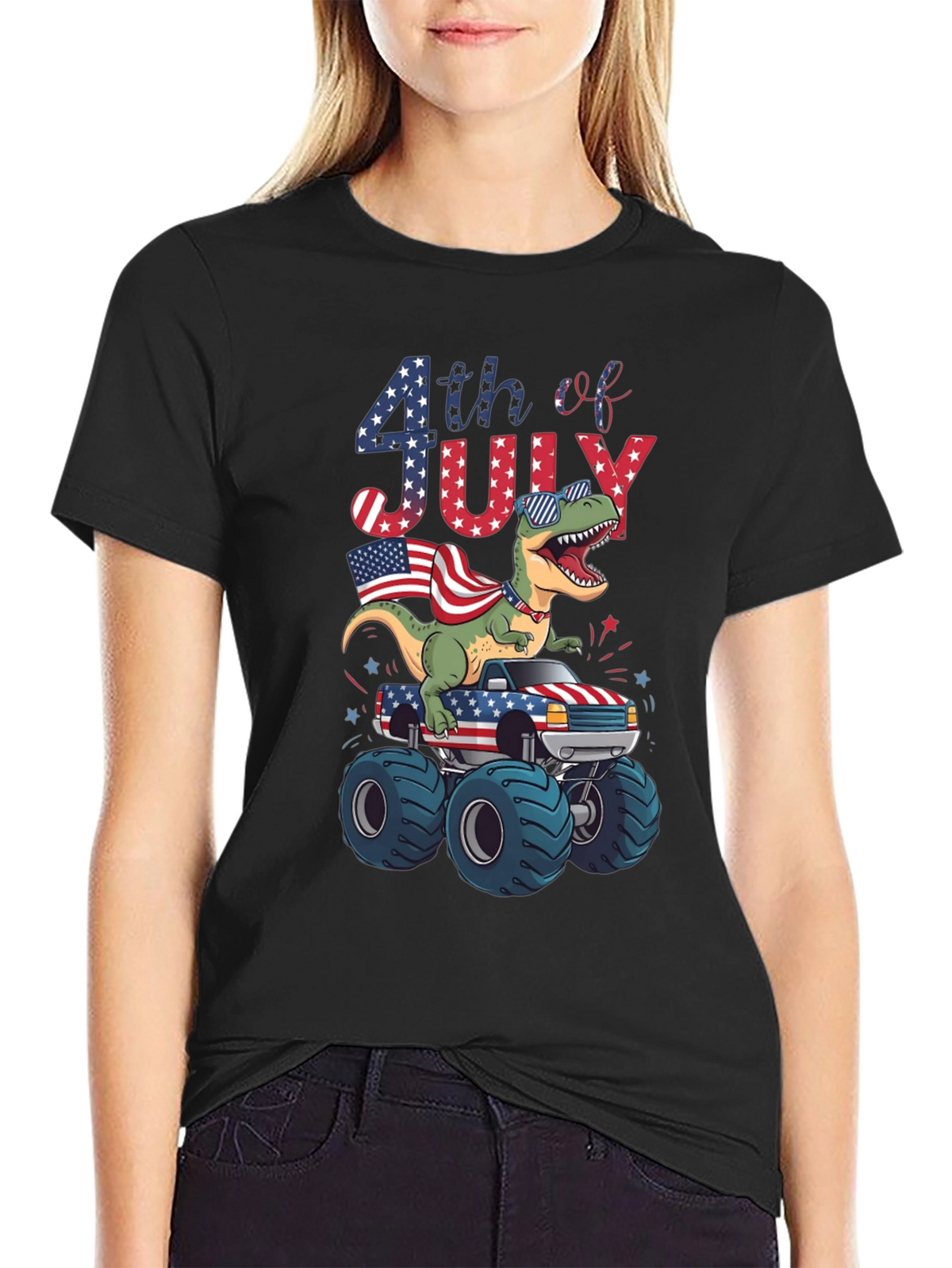 Patriotic Dinosaur Monster Truck 4th of July T-Shirt