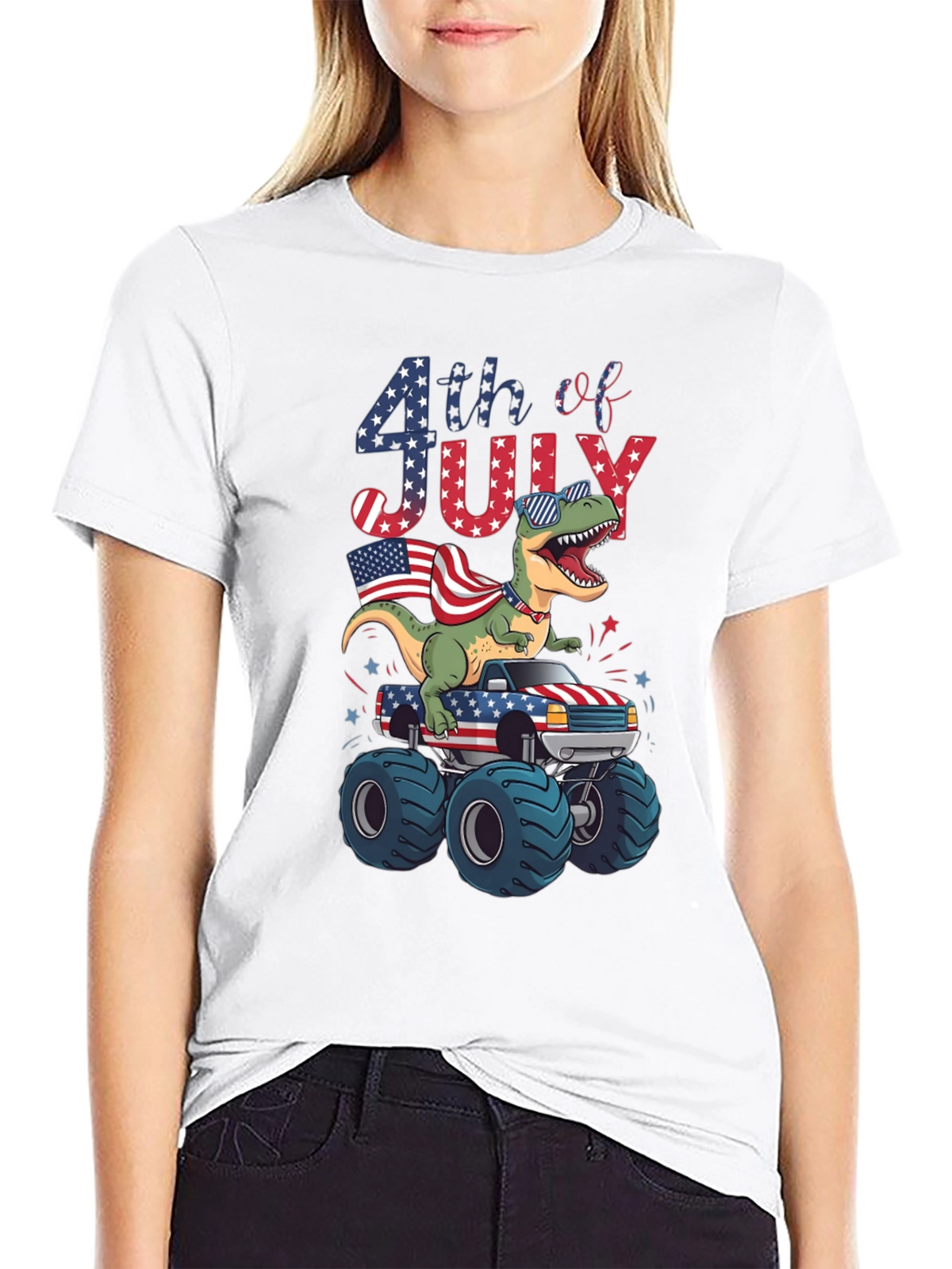 Patriotic Dinosaur Monster Truck 4th of July T-Shirt