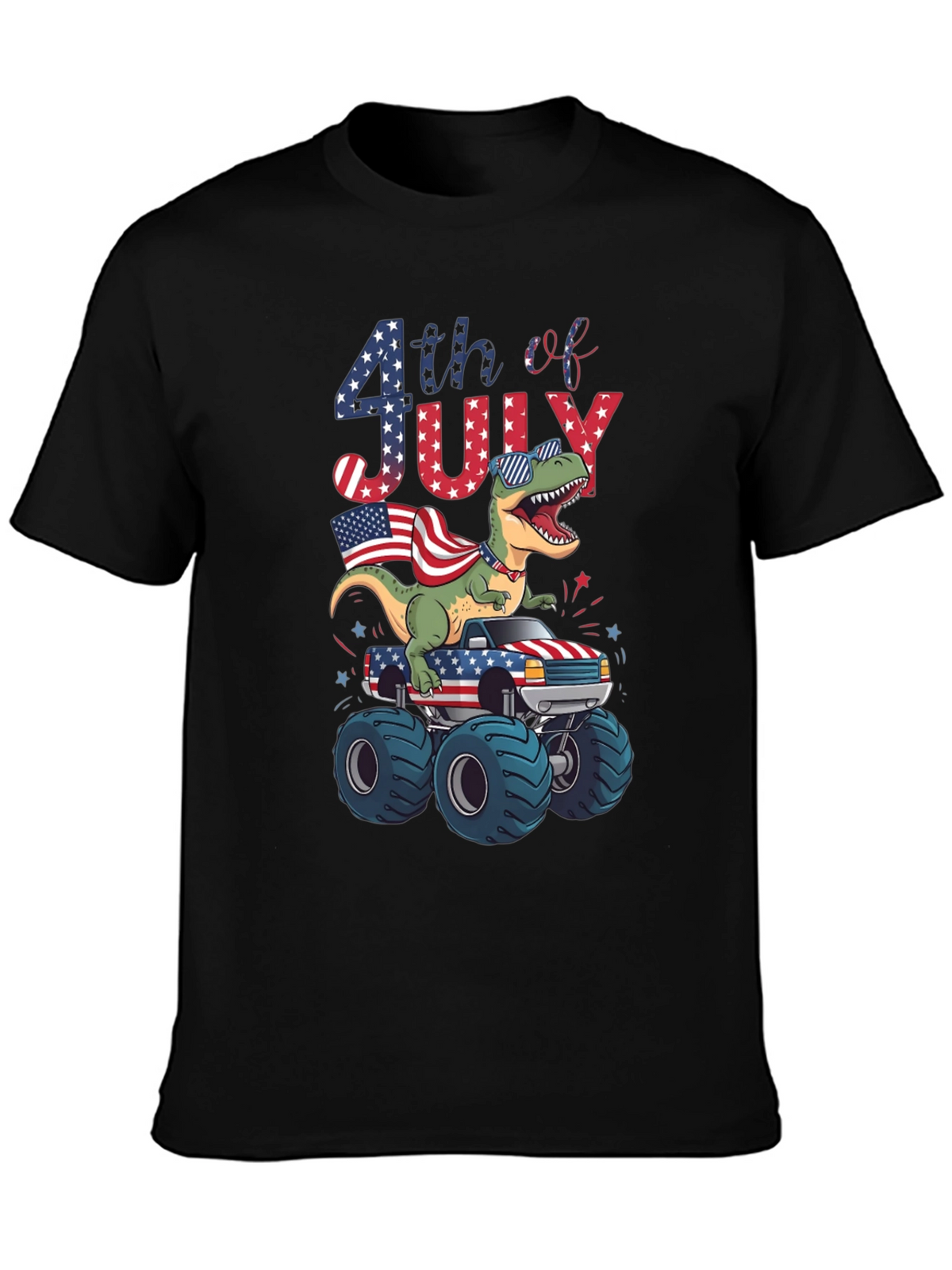 Patriotic Dinosaur Monster Truck 4th of July T-Shirt