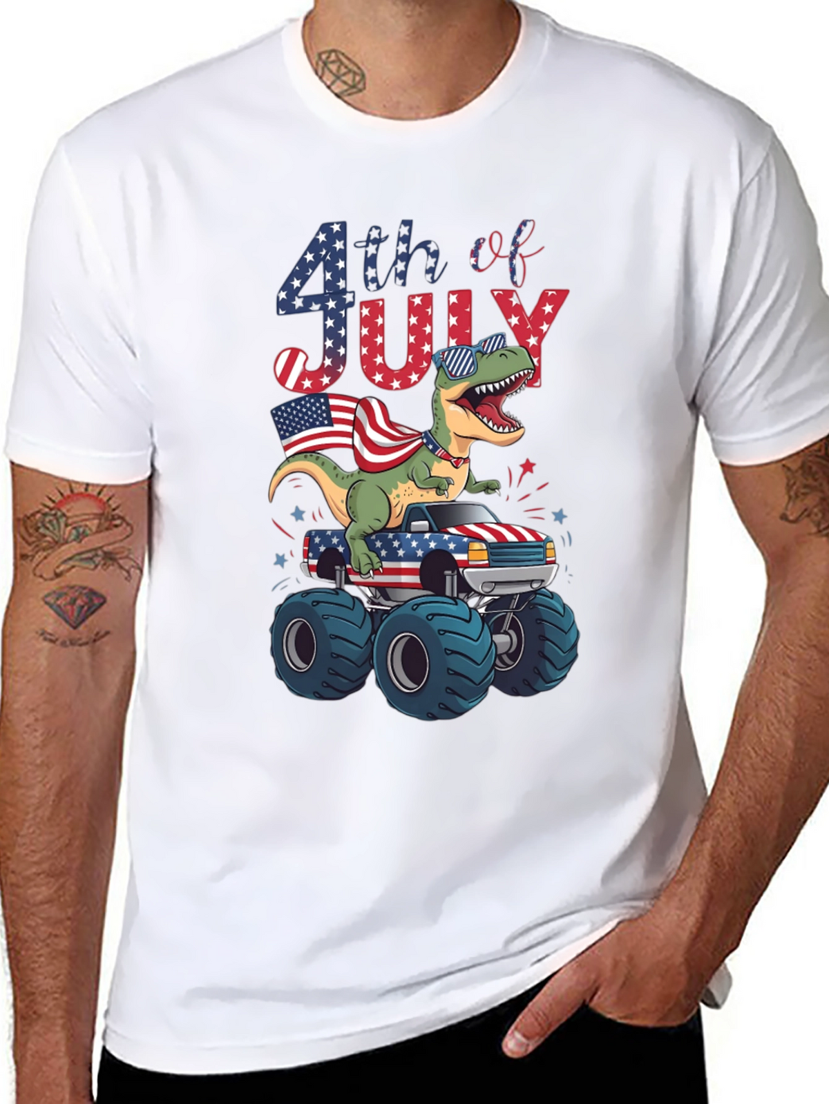 Patriotic Dinosaur Monster Truck 4th of July T-Shirt