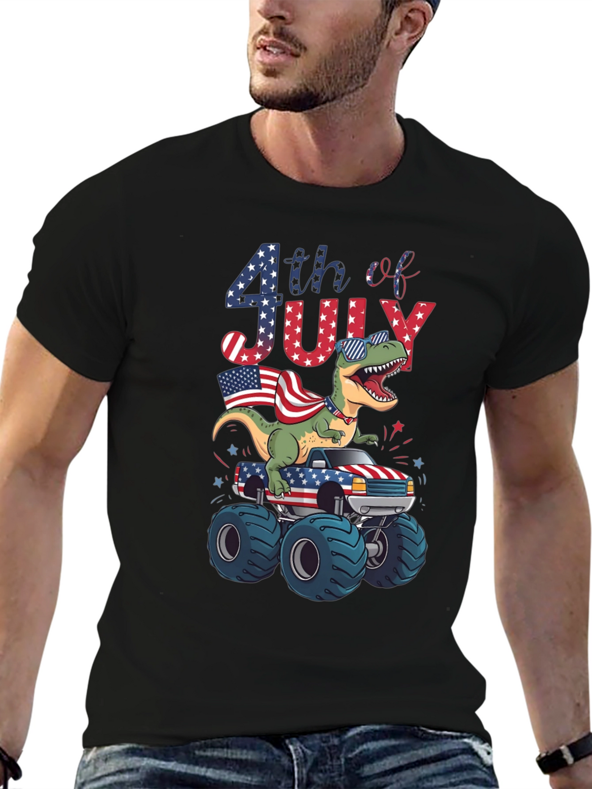 Patriotic Dinosaur Monster Truck 4th of July T-Shirt