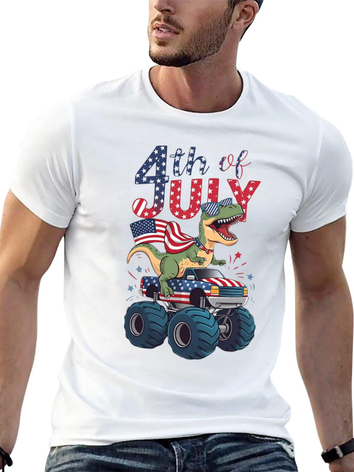 Patriotic Dinosaur Monster Truck 4th of July T-Shirt