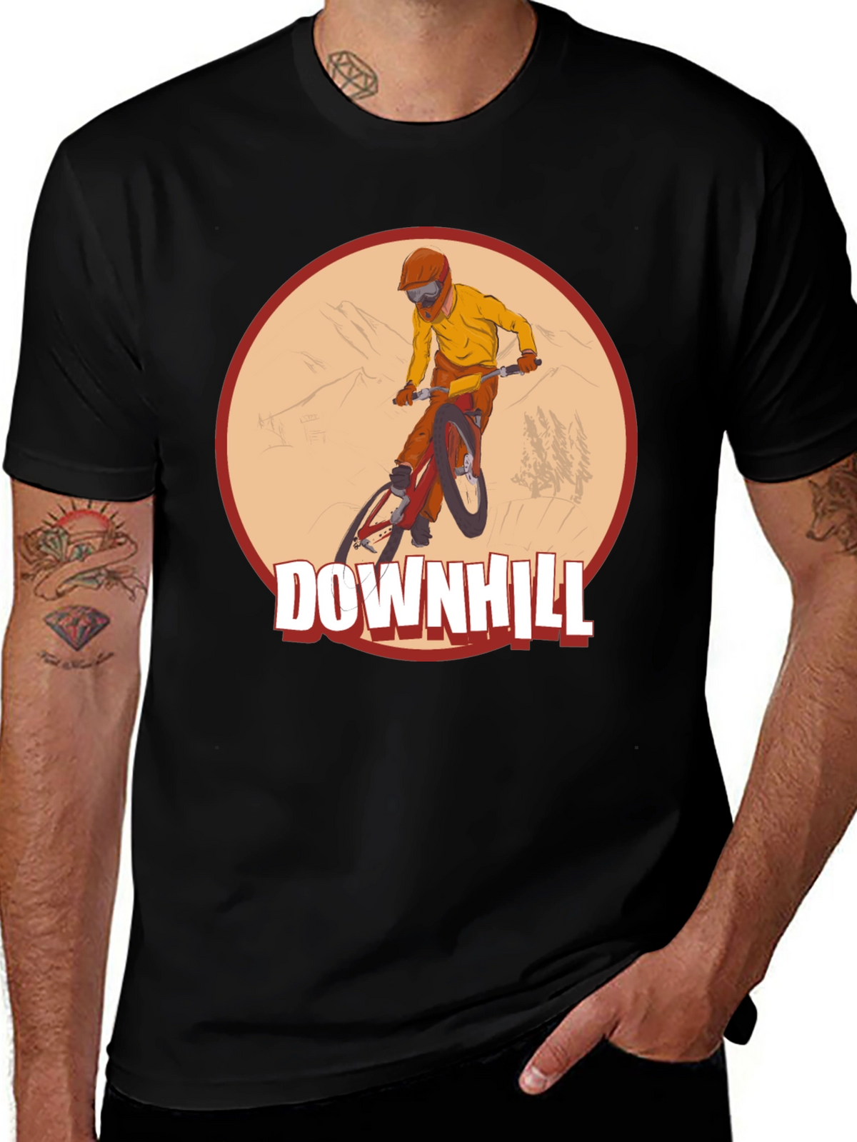 Downhill Mountain Biking Graphic Tee - Black