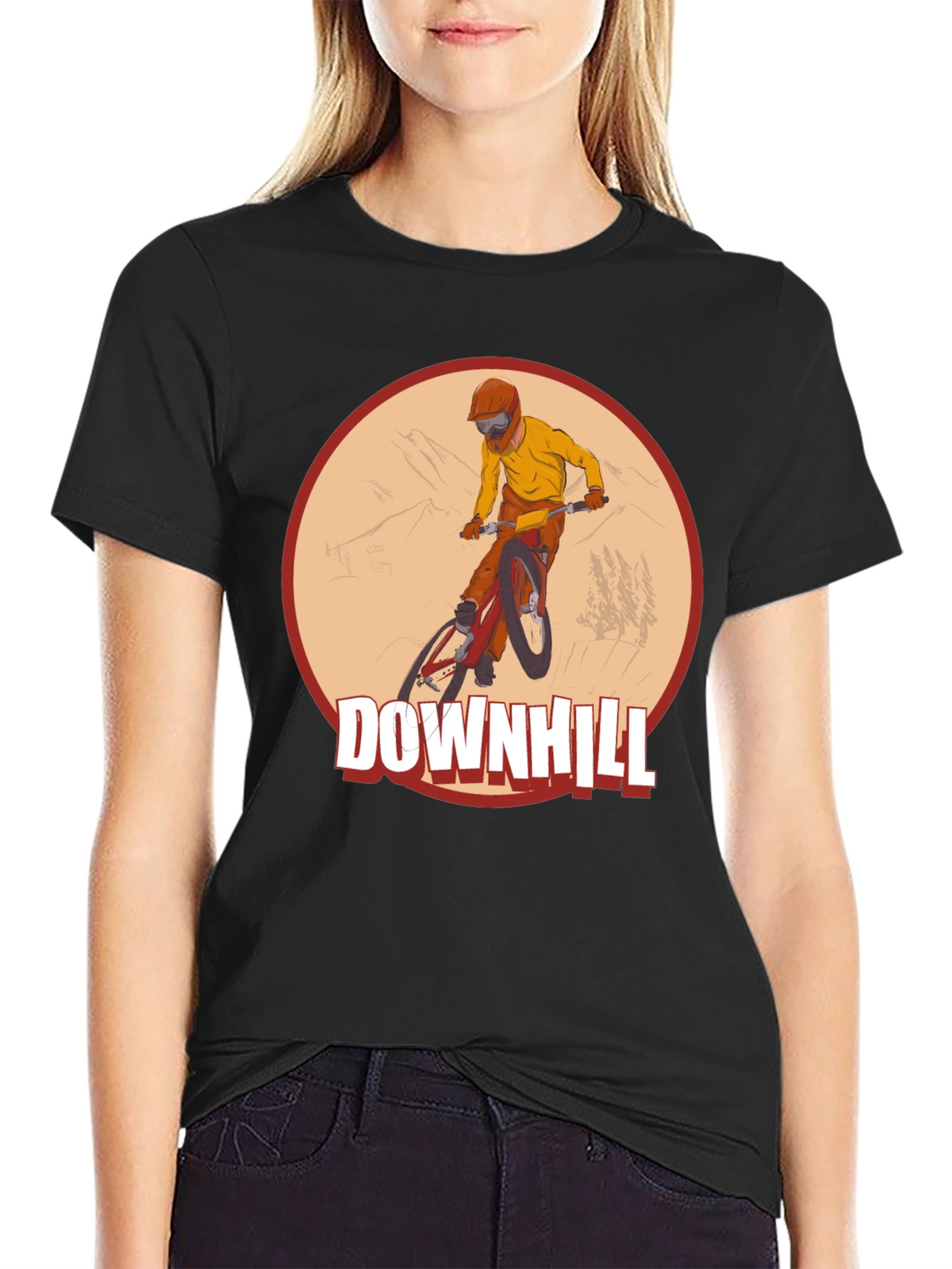 Downhill Mountain Biking Graphic Tee - Black