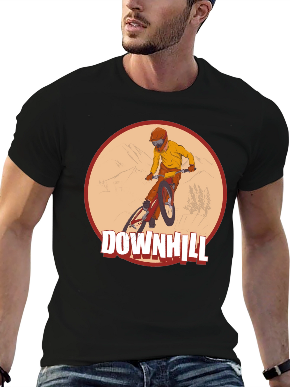 Downhill Mountain Biking Graphic Tee - Black