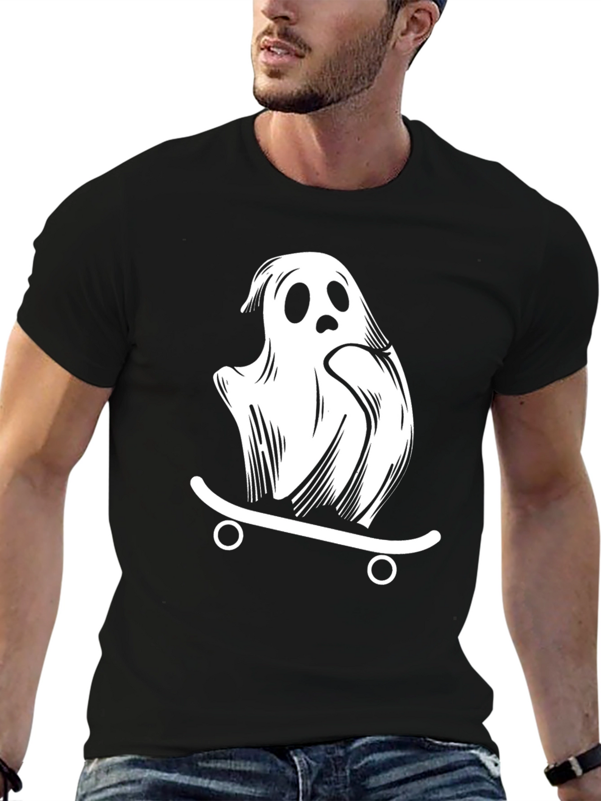 Ghost Skateboard Graphic T-Shirt - Black