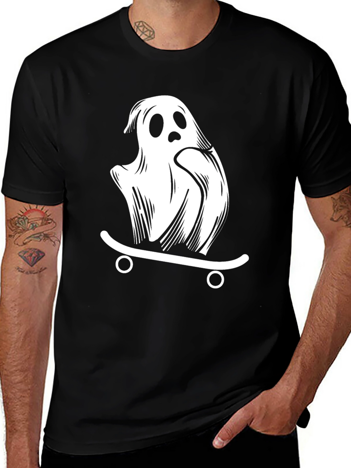 Ghost Skateboard Graphic T-Shirt - Black