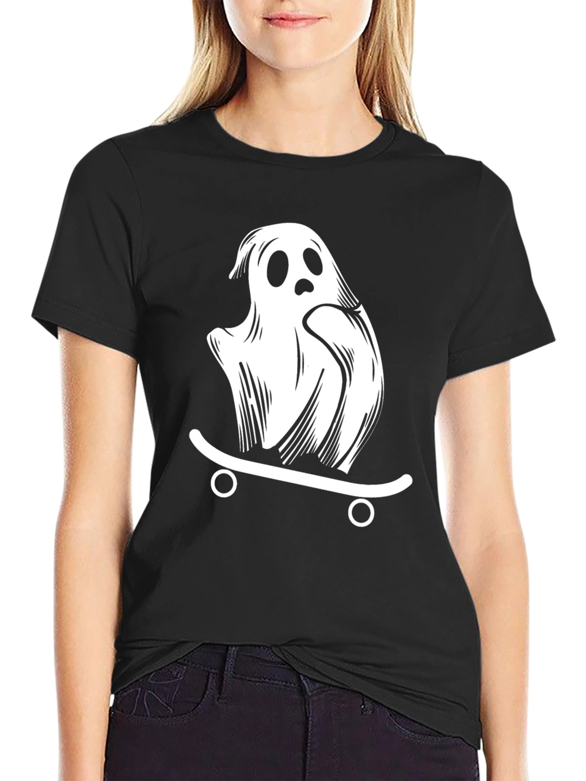 Ghost Skateboard Graphic T-Shirt - Black