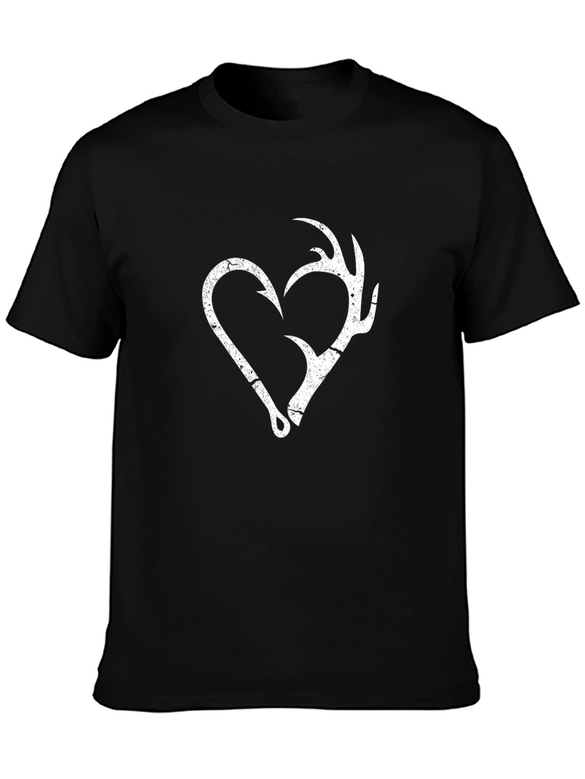 Fishing Hook & Antler Heart Graphic T-Shirt