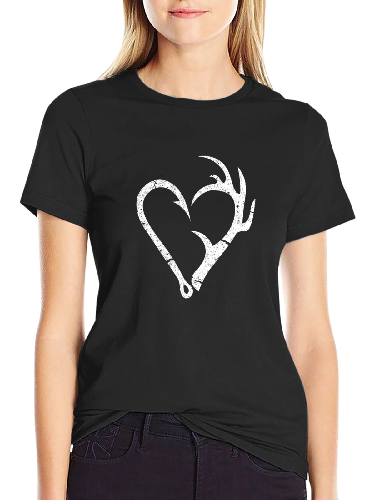 Fishing Hook & Antler Heart Graphic T-Shirt