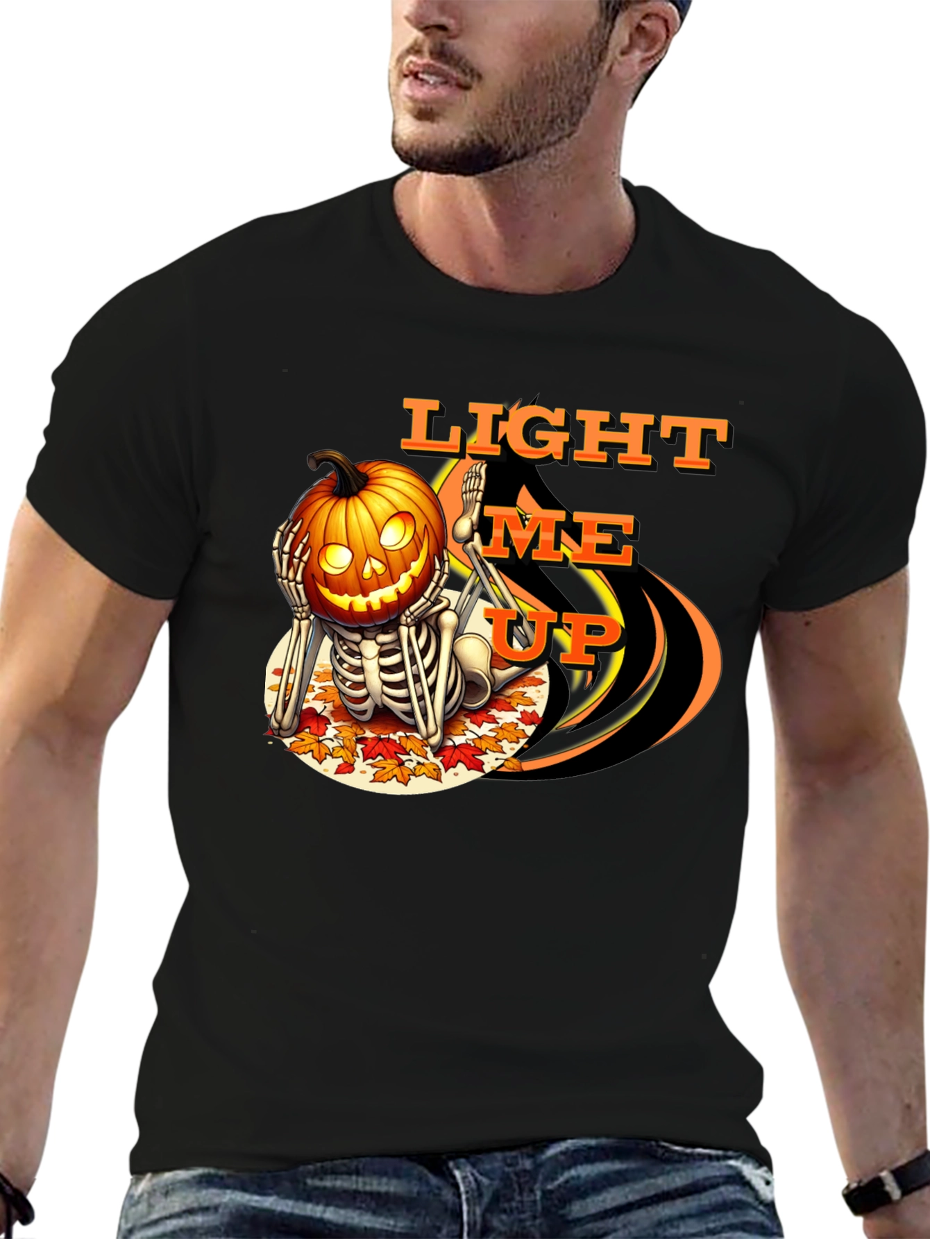 Halloween Pumpkin Skeleton T-Shirt - Light Me Up