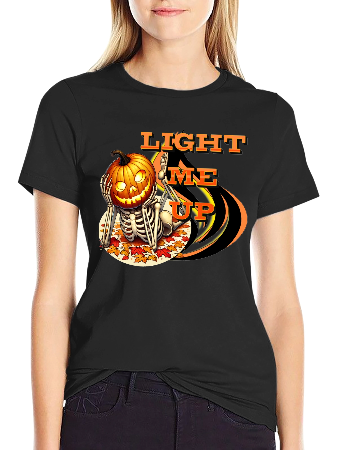 Halloween Pumpkin Skeleton T-Shirt - Light Me Up