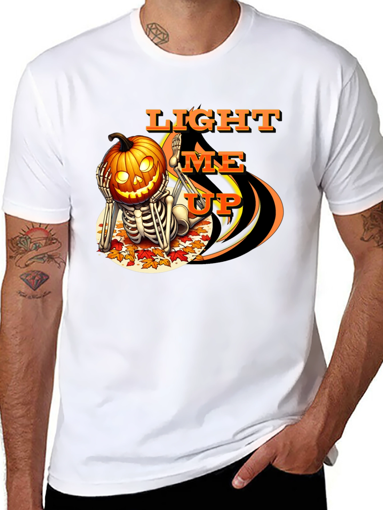Halloween Pumpkin Skeleton T-Shirt - Light Me Up