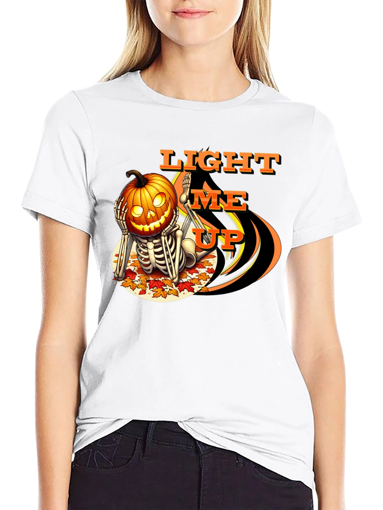 Halloween Pumpkin Skeleton T-Shirt - Light Me Up