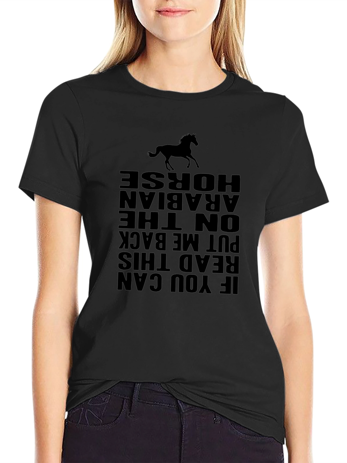 Horse Graphic Print Black T-Shirt