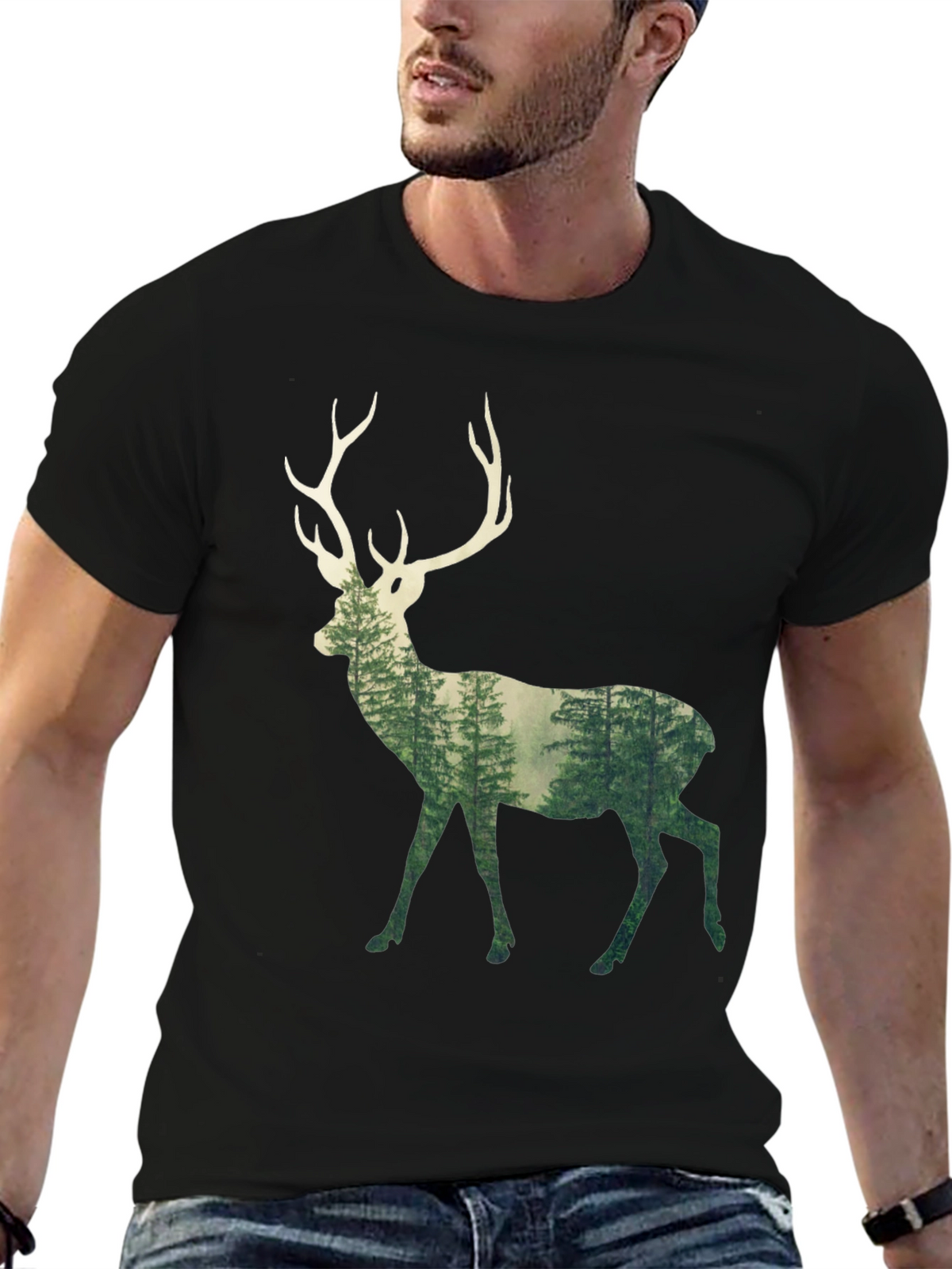 Deer Forest Graphic Tee - Mens Black T-Shirt