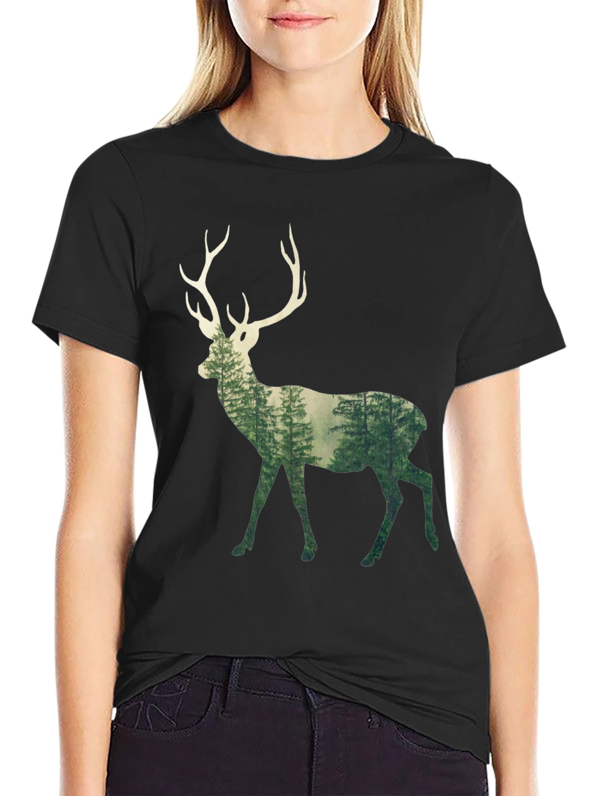 Deer Forest Graphic Tee - Mens Black T-Shirt