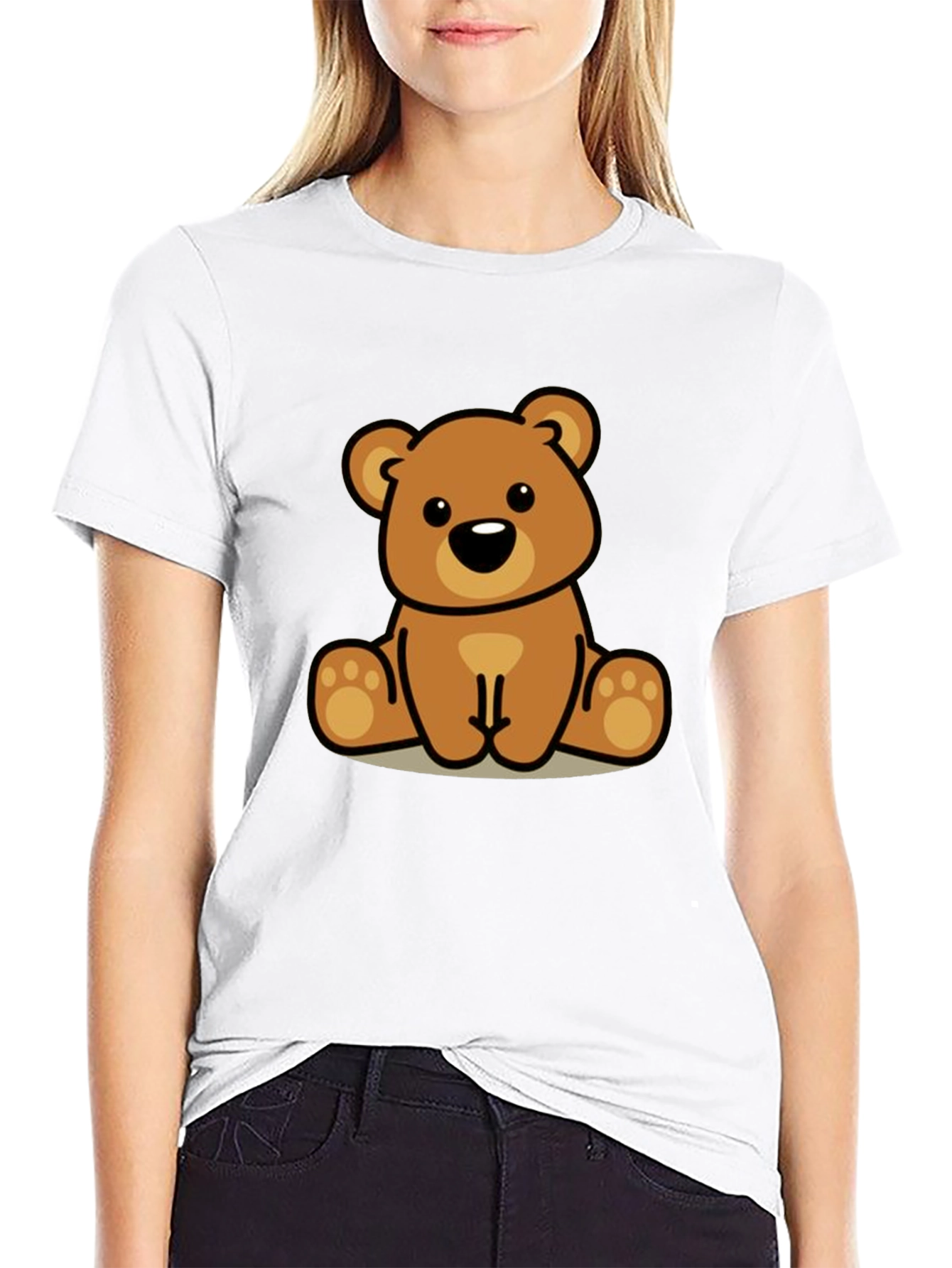 Cute Cartoon Bear Graphic Black T-Shirt