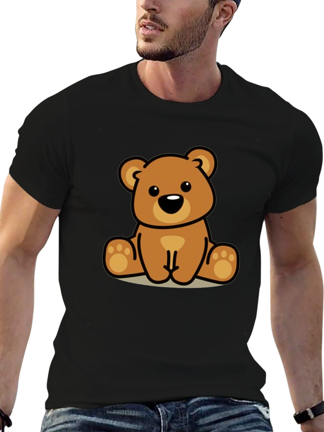 Cute Cartoon Bear Graphic Black T-Shirt