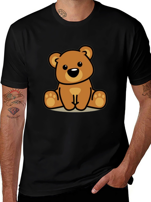 Cute Cartoon Bear Graphic Black T-Shirt