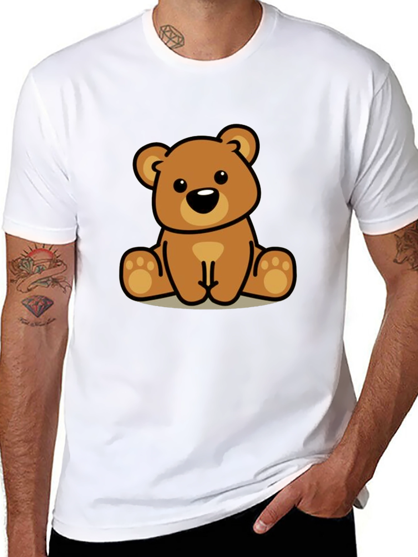 Cute Cartoon Bear Graphic Black T-Shirt