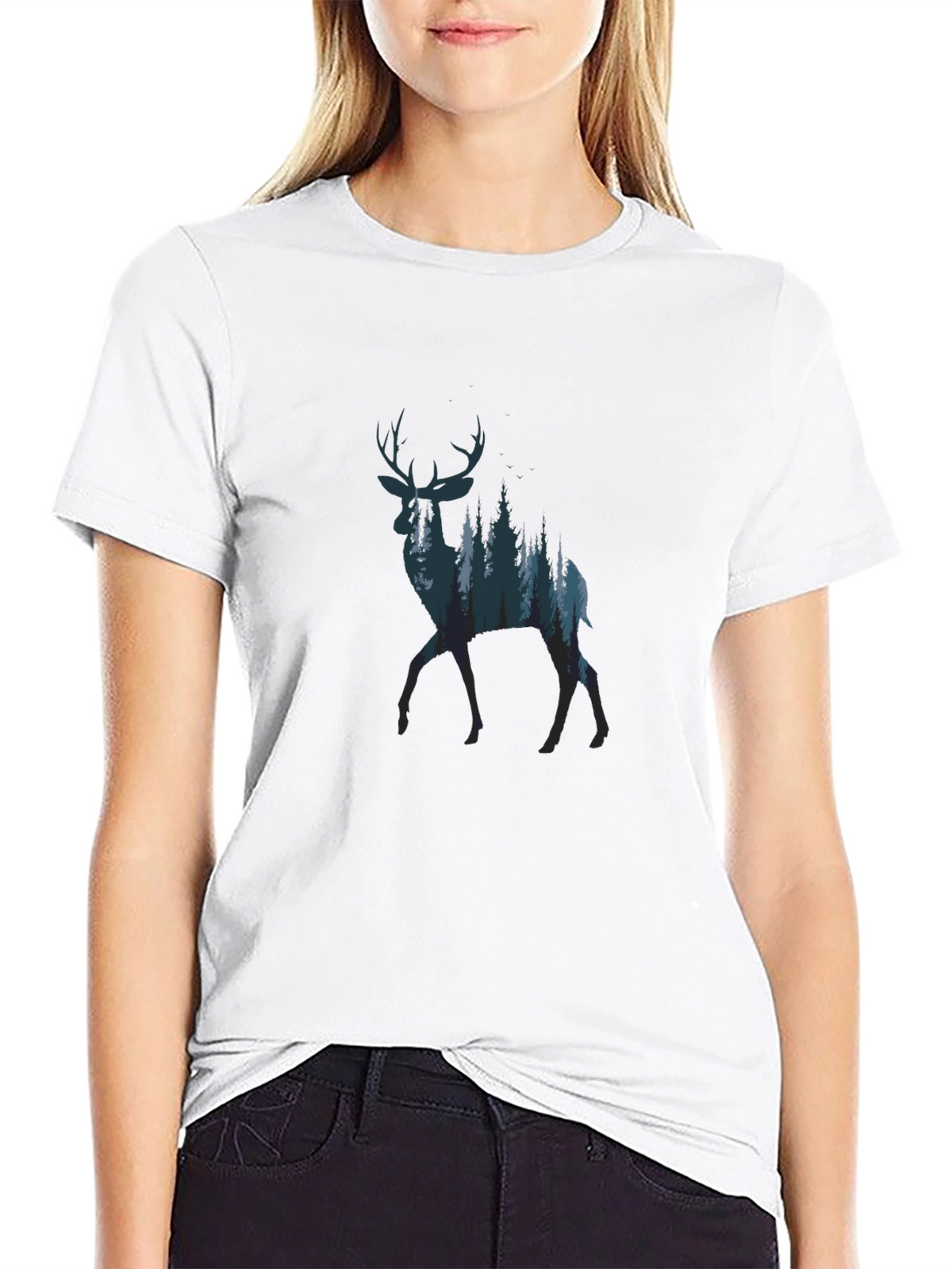 Nature Deer Graphic Tee - Black