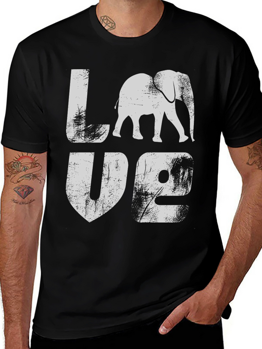 Elephant LOVE Graphic Print Black T-Shirt