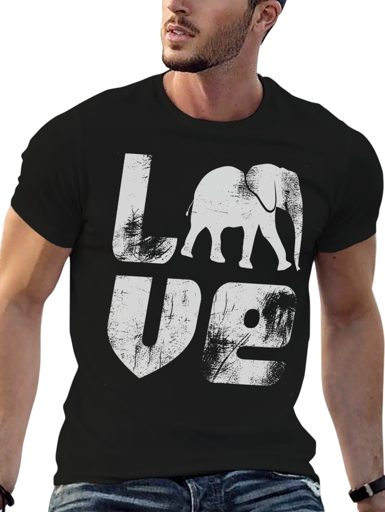 Elephant LOVE Graphic Print Black T-Shirt