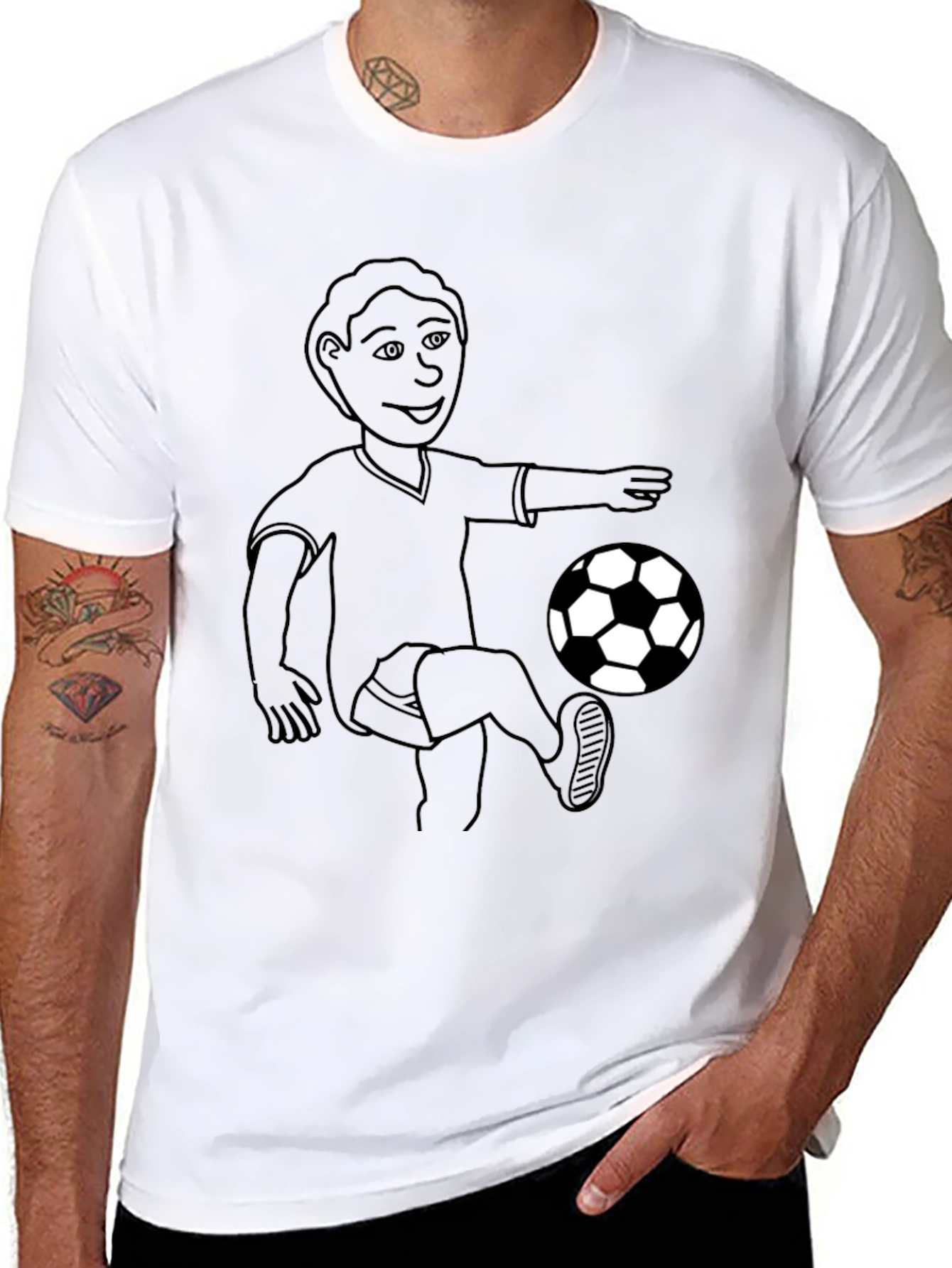 Soccer Player Graphic Tee - Black Cotton T-Shirt