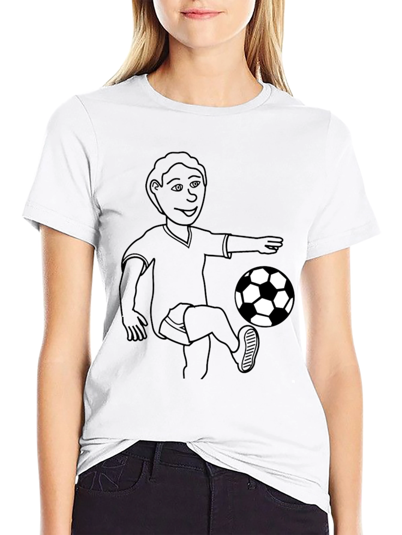 Soccer Player Graphic Tee - Black Cotton T-Shirt