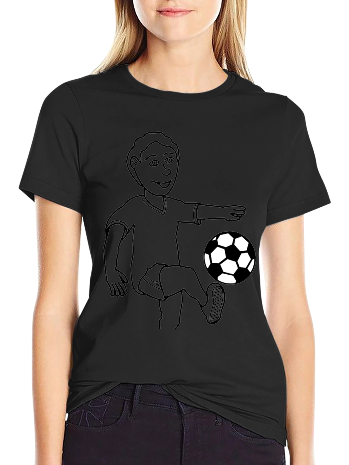 Soccer Player Graphic Tee - Black Cotton T-Shirt