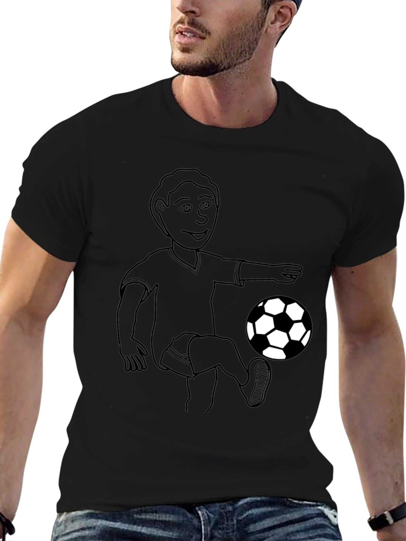 Soccer Player Graphic Tee - Black Cotton T-Shirt