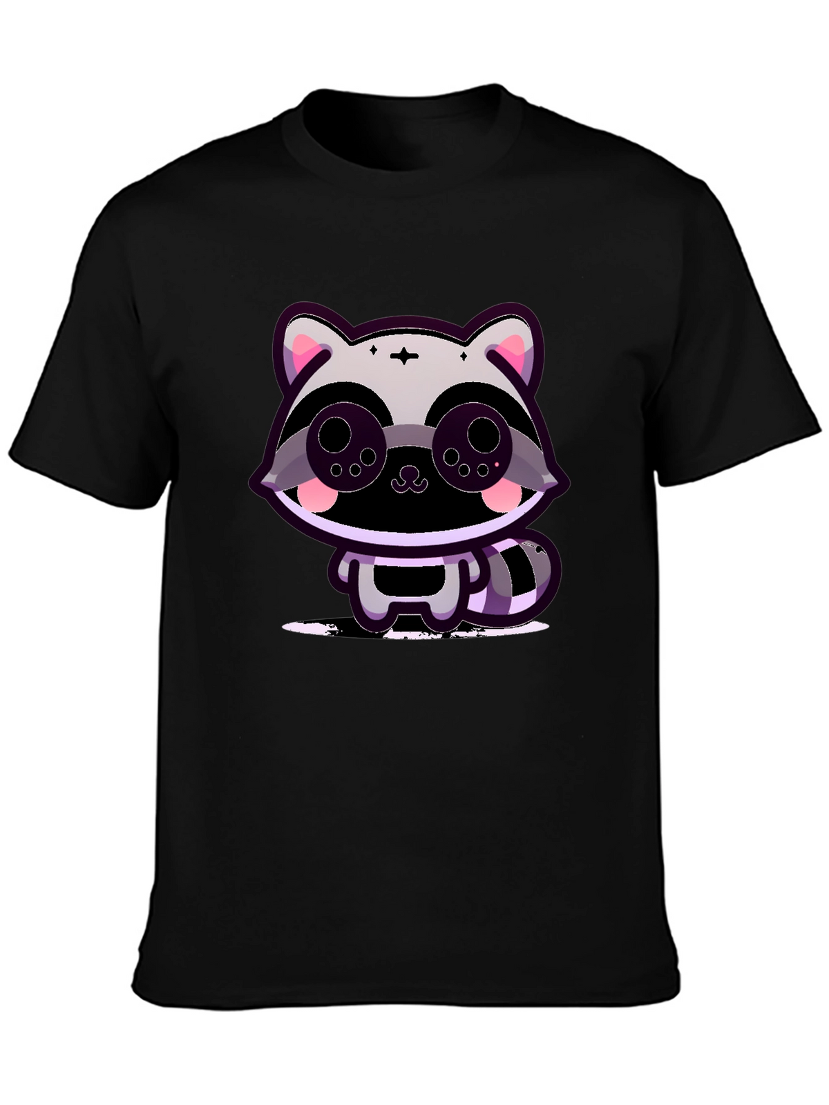 Cute Raccoon Graphic Tee - Black Cotton T-Shirt