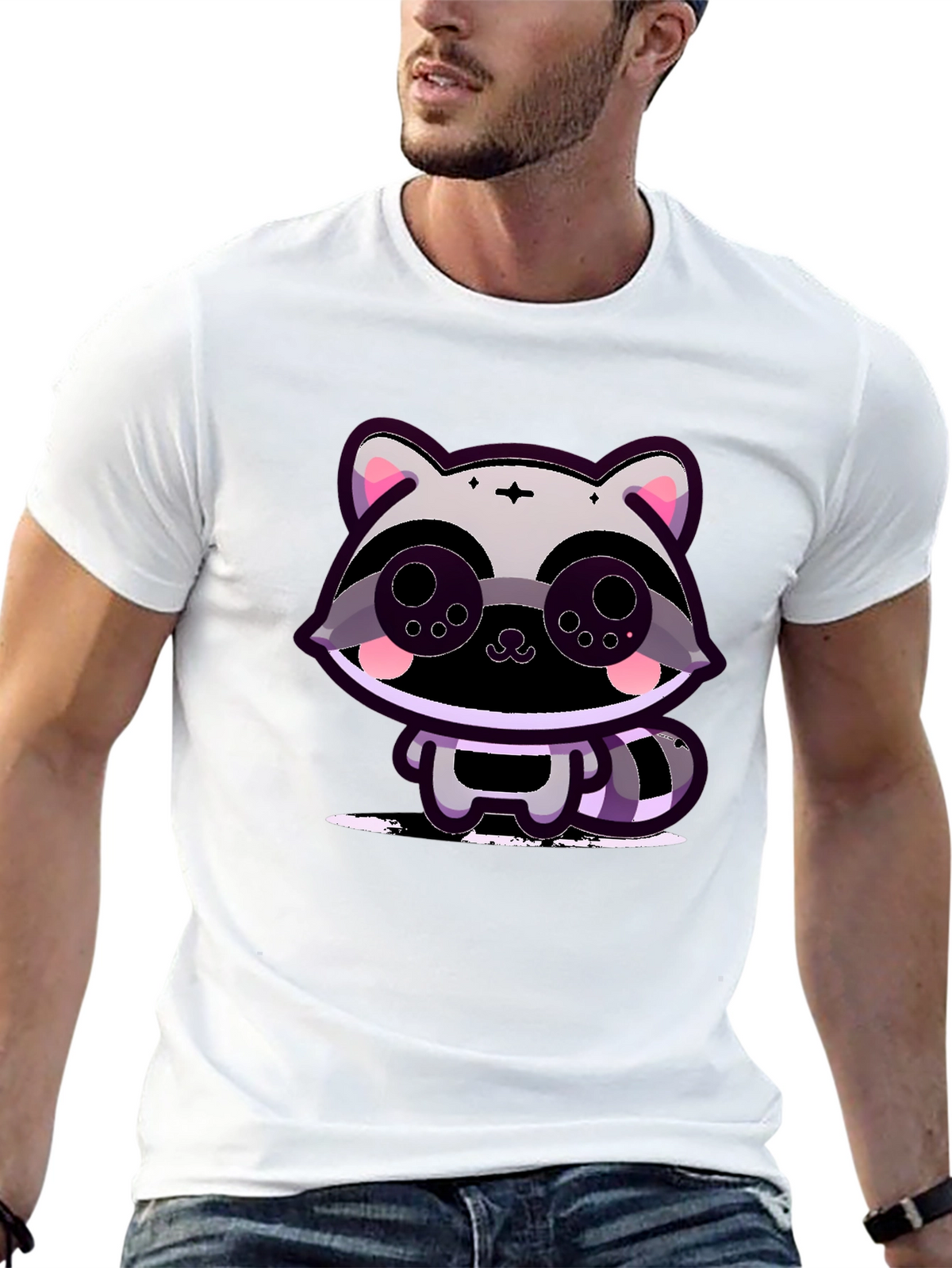 Cute Raccoon Graphic Tee - Black Cotton T-Shirt