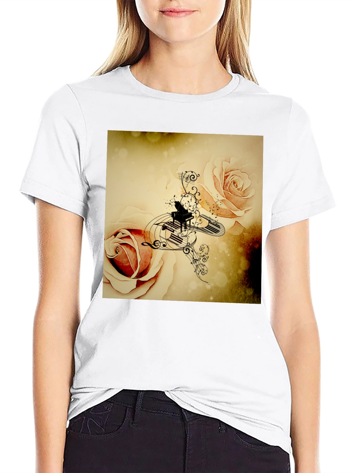 Musical Roses Black T-Shirt
