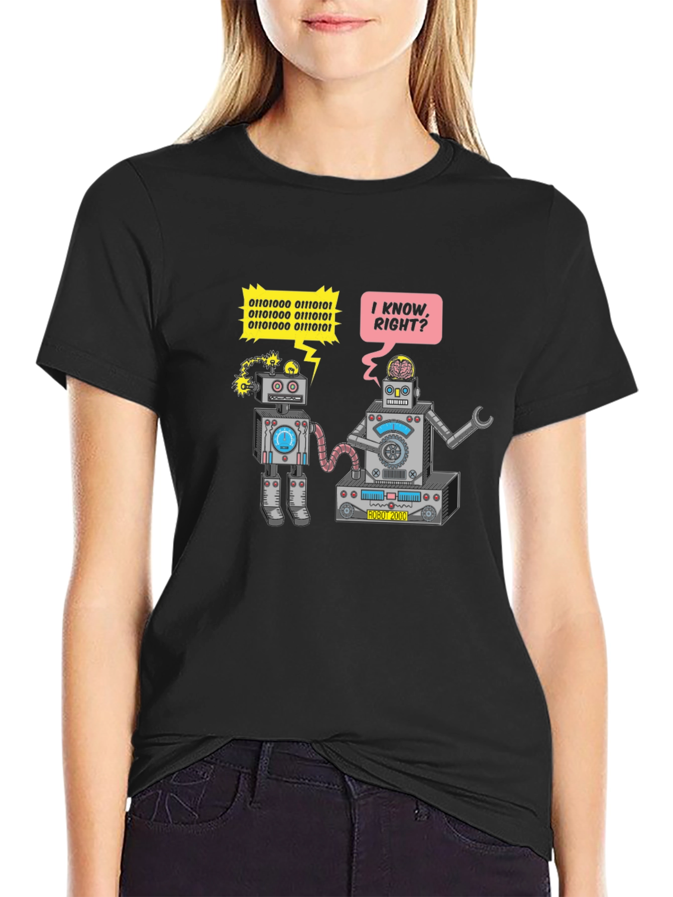 Robots Chatting T-Shirt - Binary Code Funny Tee