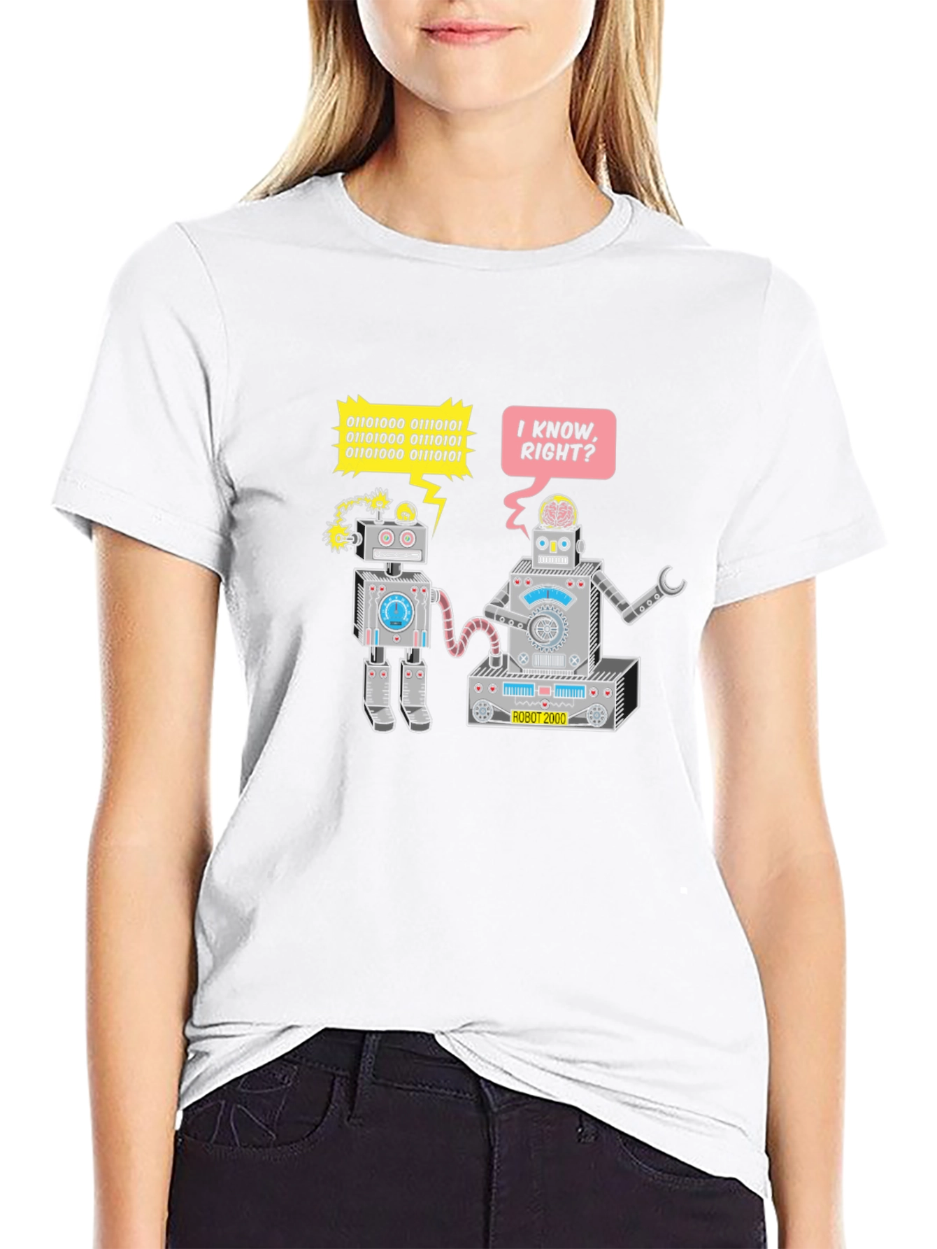 Robots Chatting T-Shirt - Binary Code Funny Tee