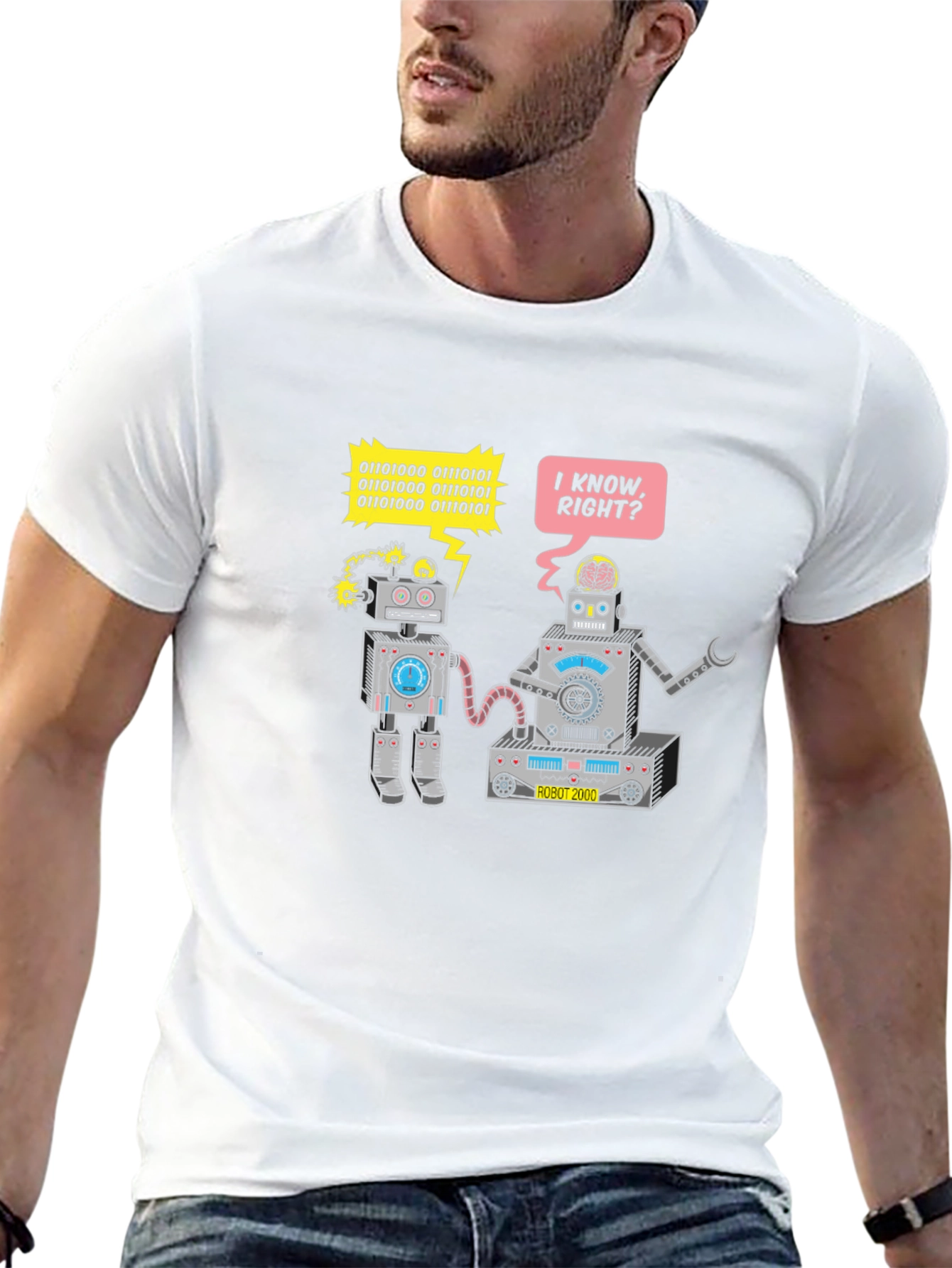 Robots Chatting T-Shirt - Binary Code Funny Tee