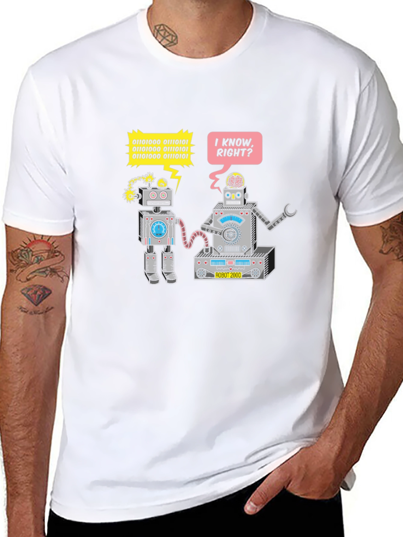 Robots Chatting T-Shirt - Binary Code Funny Tee