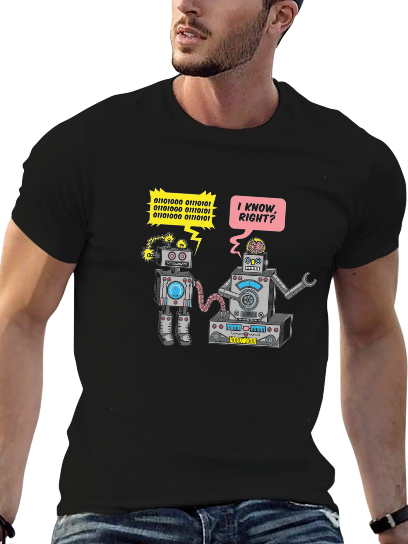 Robots Chatting T-Shirt - Binary Code Funny Tee