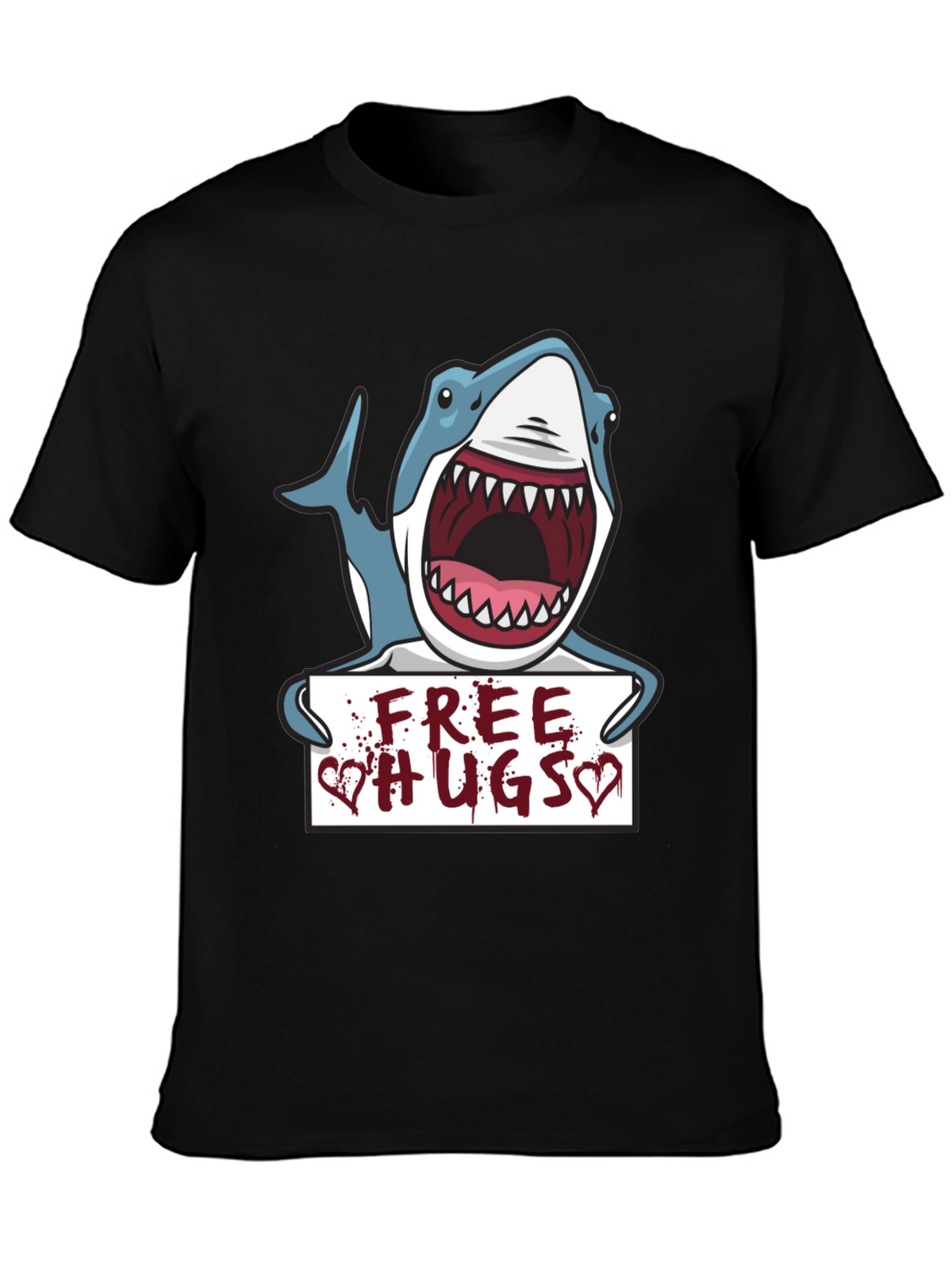 Free Hugs Shark Graphic Tee - Black