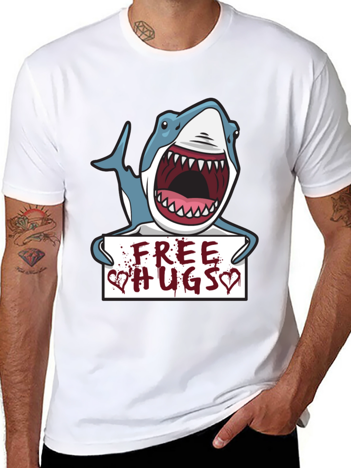 Free Hugs Shark Graphic Tee - Black