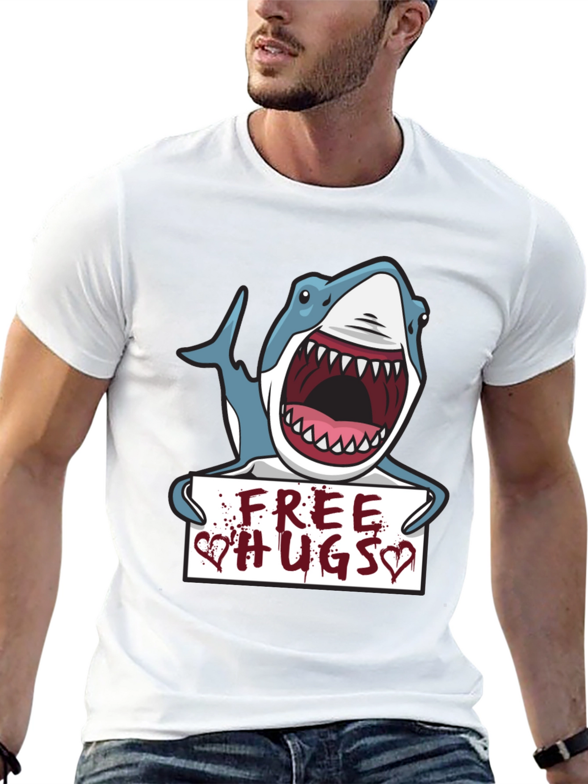 Free Hugs Shark Graphic Tee - Black