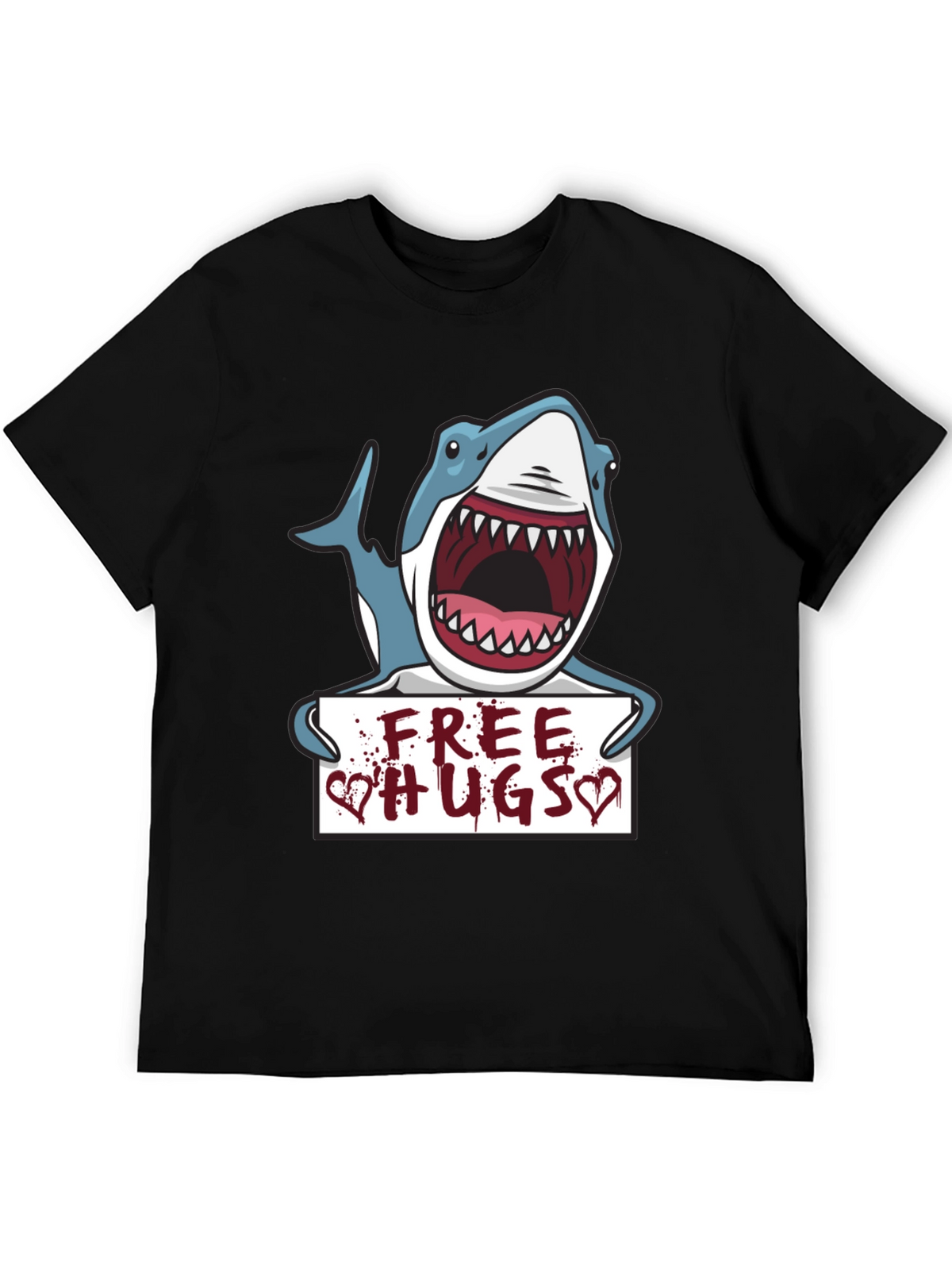 Free Hugs Shark Graphic Tee - Black