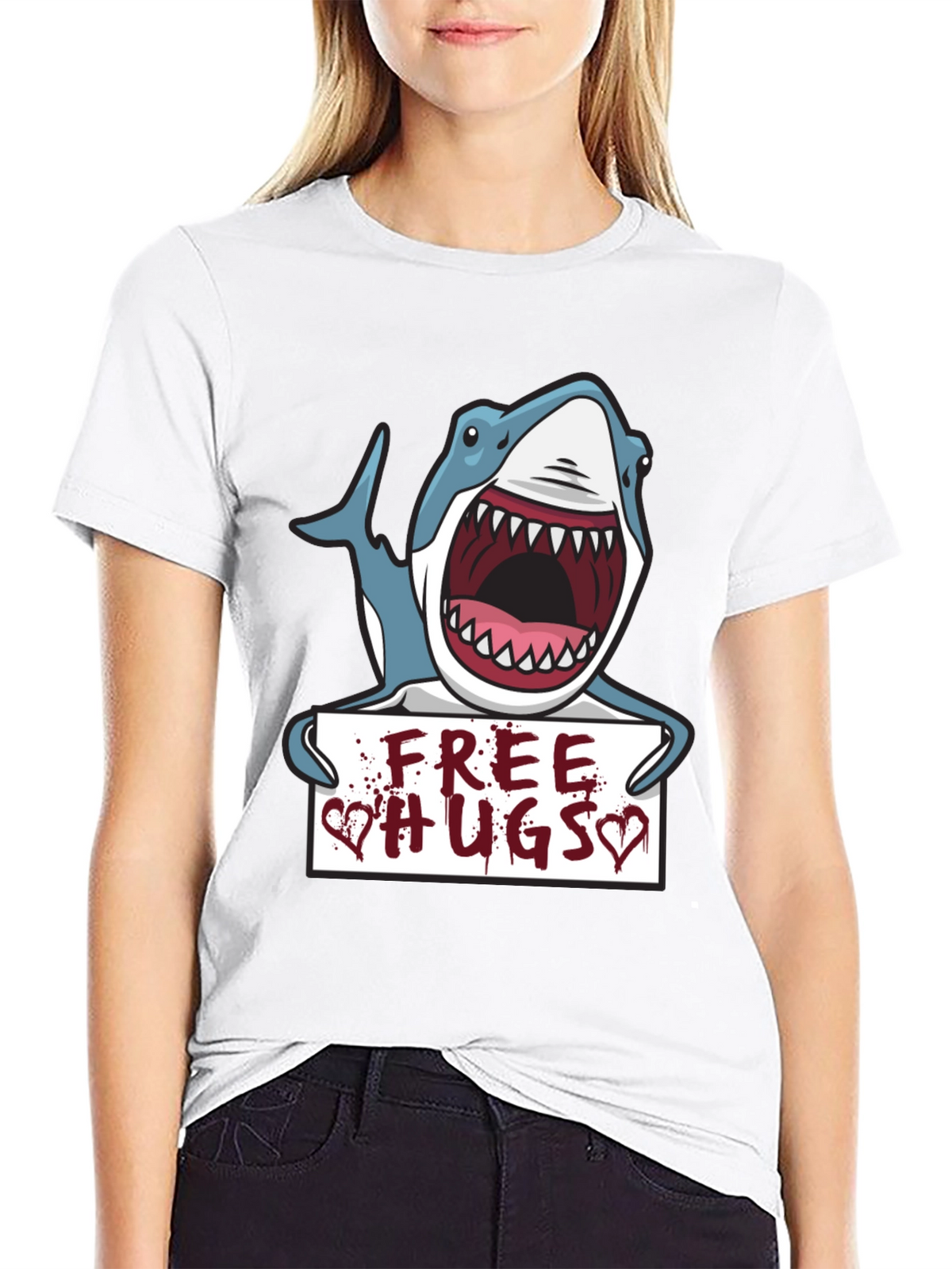 Free Hugs Shark Graphic Tee - Black