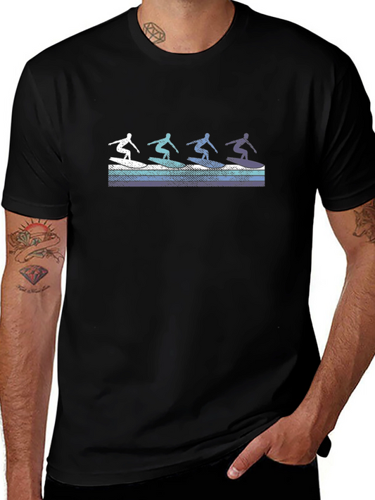 Retro Surfer Graphic Tee - Black Cotton T-Shirt